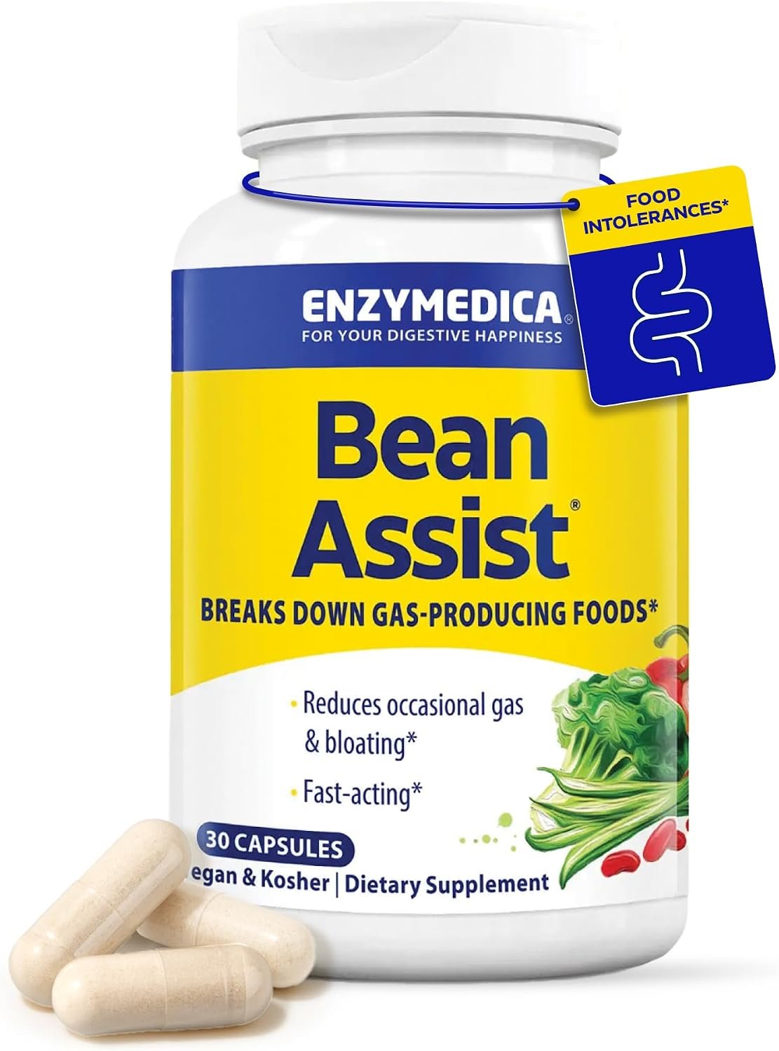 Enzymedica BeanAssist, Helps Reduce Gas & Bloating, Vegan – 30 Capsules