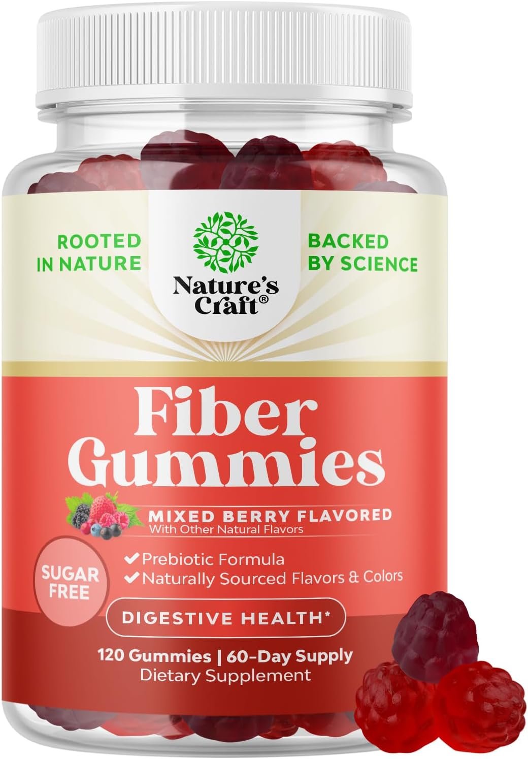 Fiber Gummies for Adults – Chicory Root Supplement with Prebiotic Support for Gut & Digestive Health – Soluble Digestion Capsules for Stomach Regulation & Immune Aid – Sugar Free & Vegan – 120 Count