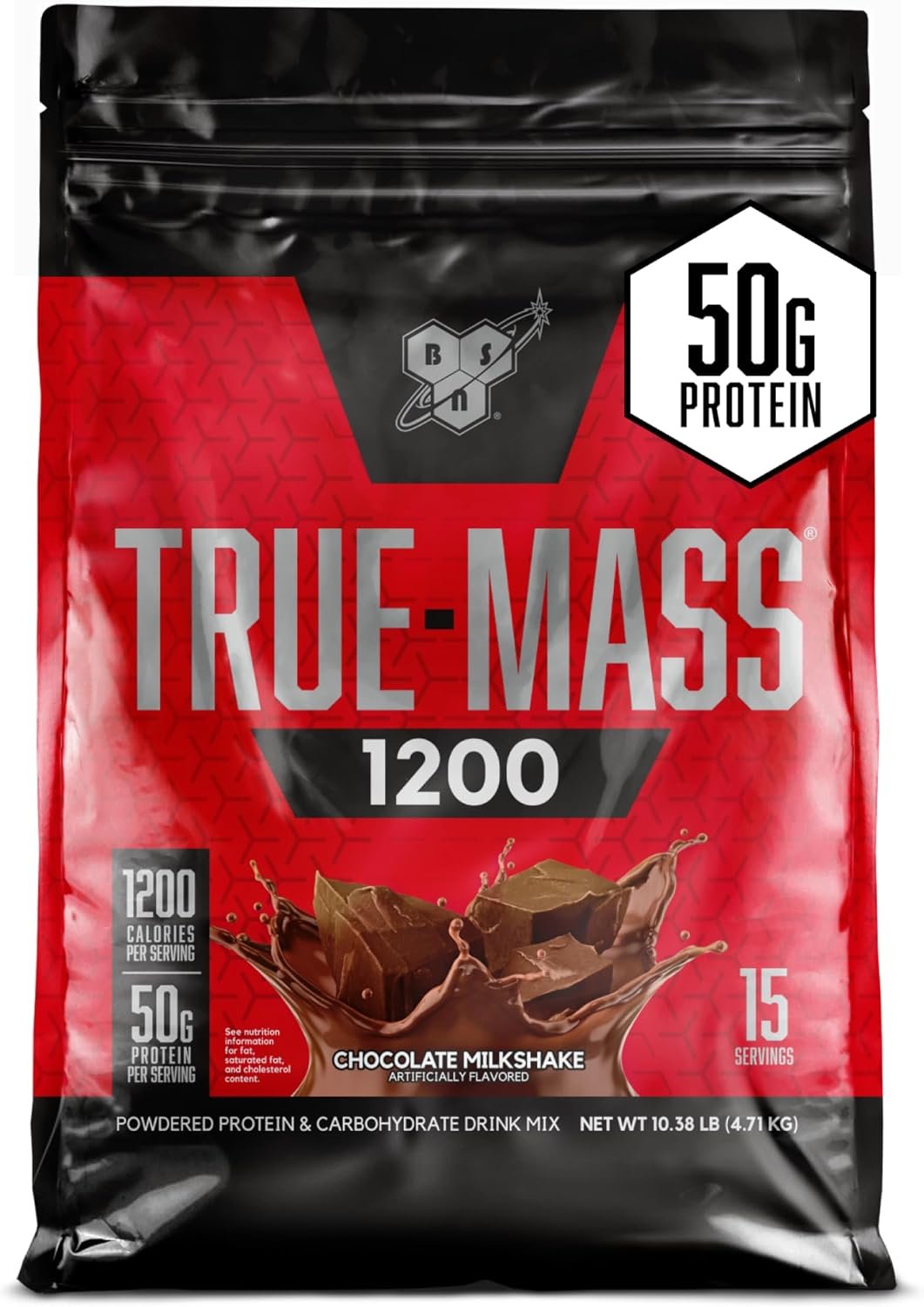 BSN True-Mass Weight Gainer Protein Powder, Choc Milkshake, 15 SRV