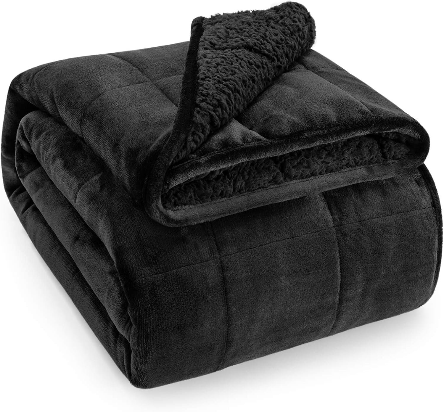 Wemore Weighted Blanket for Adult 15lbs Sherpa Fleece Queen 60″x80″ Black