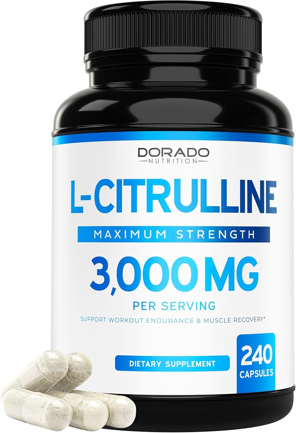 L Citrulline 3000mg Supplement (240 Capsules) Support L Arginine & Nitric Oxide Pills – L-Citrulline For Men & Women – Muscle Recovery & Pump Supplement – 3rd Party Tested, Vegan, Non-GMO – USA Made