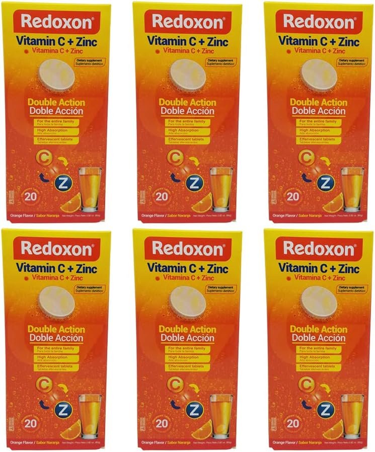 Redoxon Orange Effervescent Vitamin C with Con Zinc, 20 Tablets (6 Pack) 20 Count