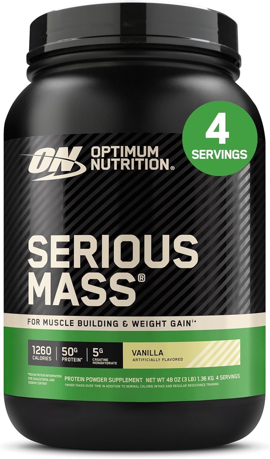 Optimum Nutrition Serious Mass Weight Gainer Protein Powder, Vanilla, 3LB