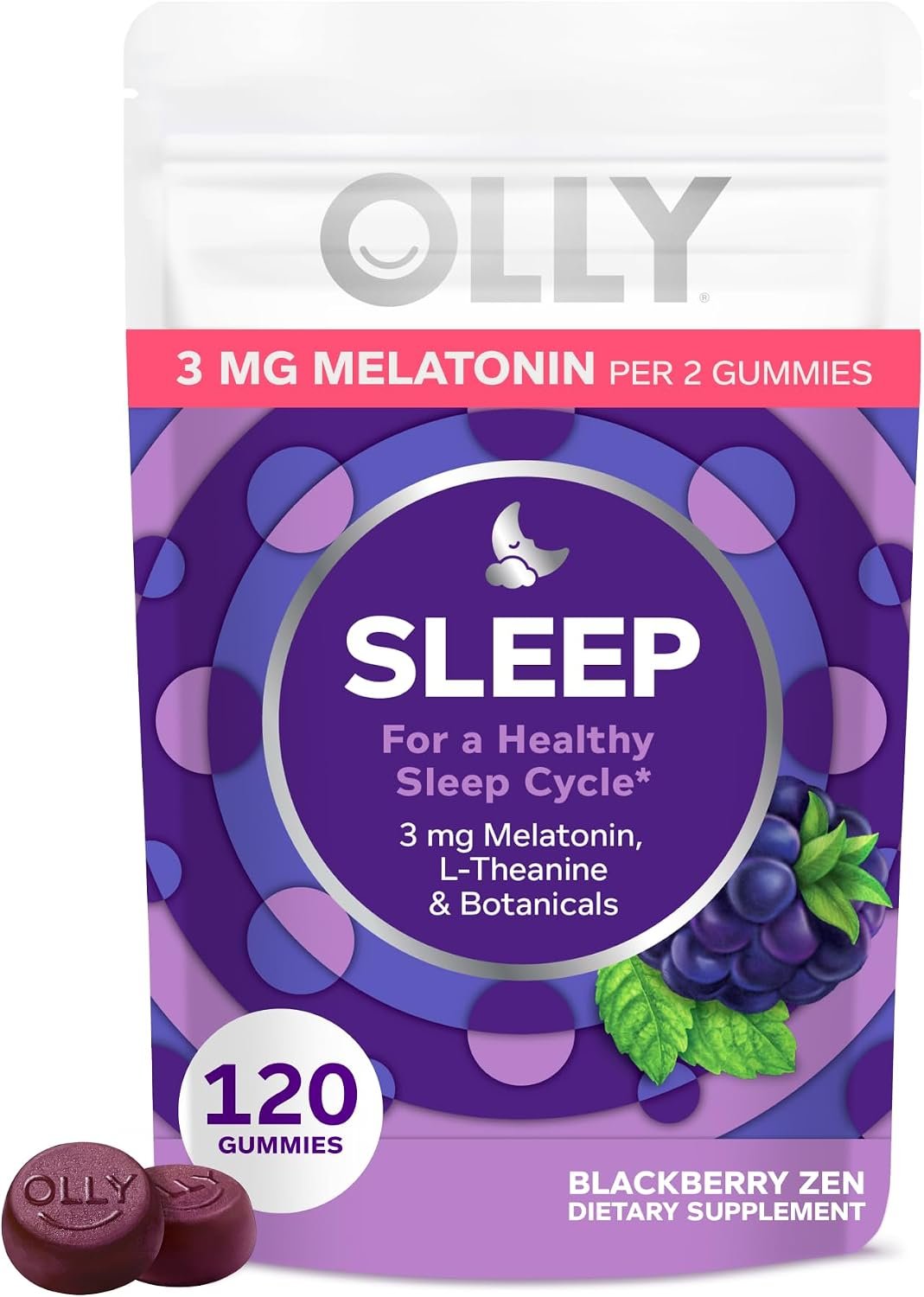 OLLY Sleep Support Gummy Supplement,* 3 mg Melatonin – 120 Count Pouch