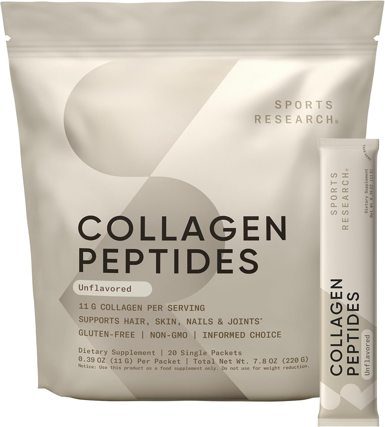 Sports Research® Collagen Peptides Protein Powder, 20 Packets (Unflavored)