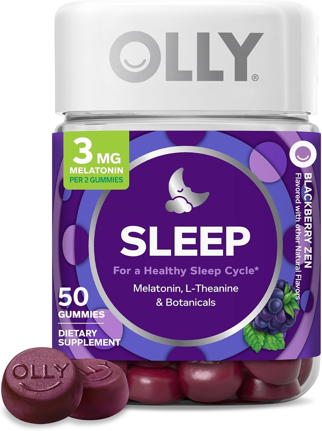 OLLY Sleep Support Gummy Supplement,* 3 mg Melatonin, L-Theanine – 50 Count