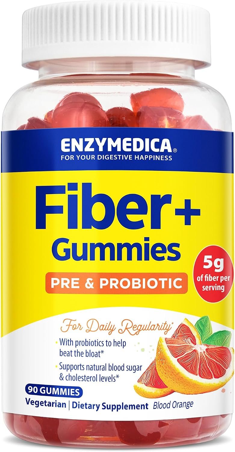 Enzymedica Fiber+ Prebiotic & Probiotic Gummies for Women & Men – 90 Count