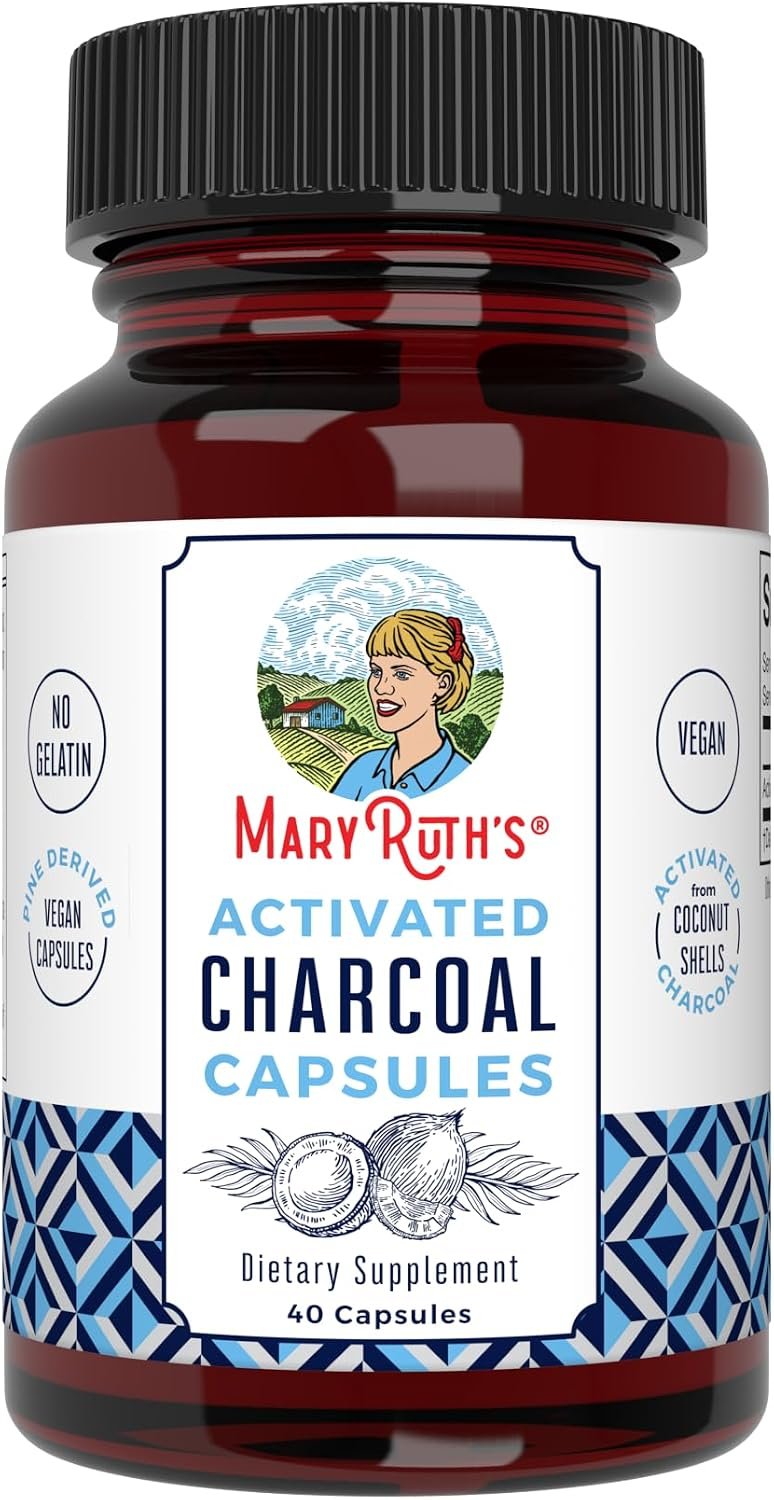 MARYRUTH’S Activated Charcoal Capsules, 950 mg, Non-GMO, Vegan, 40 Count