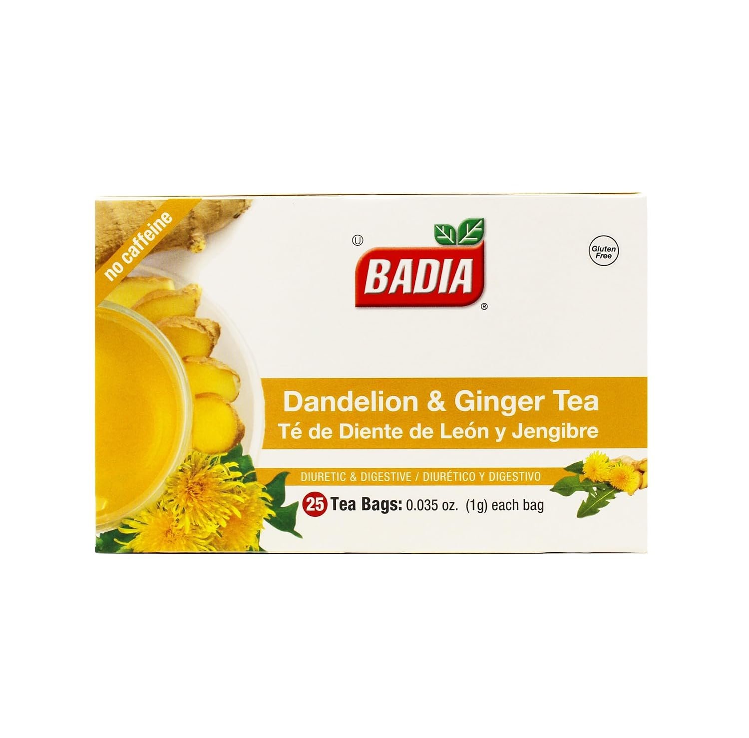 Badia Dandelion & Ginger Tea, 25 Bags – Herbal Tea Blend