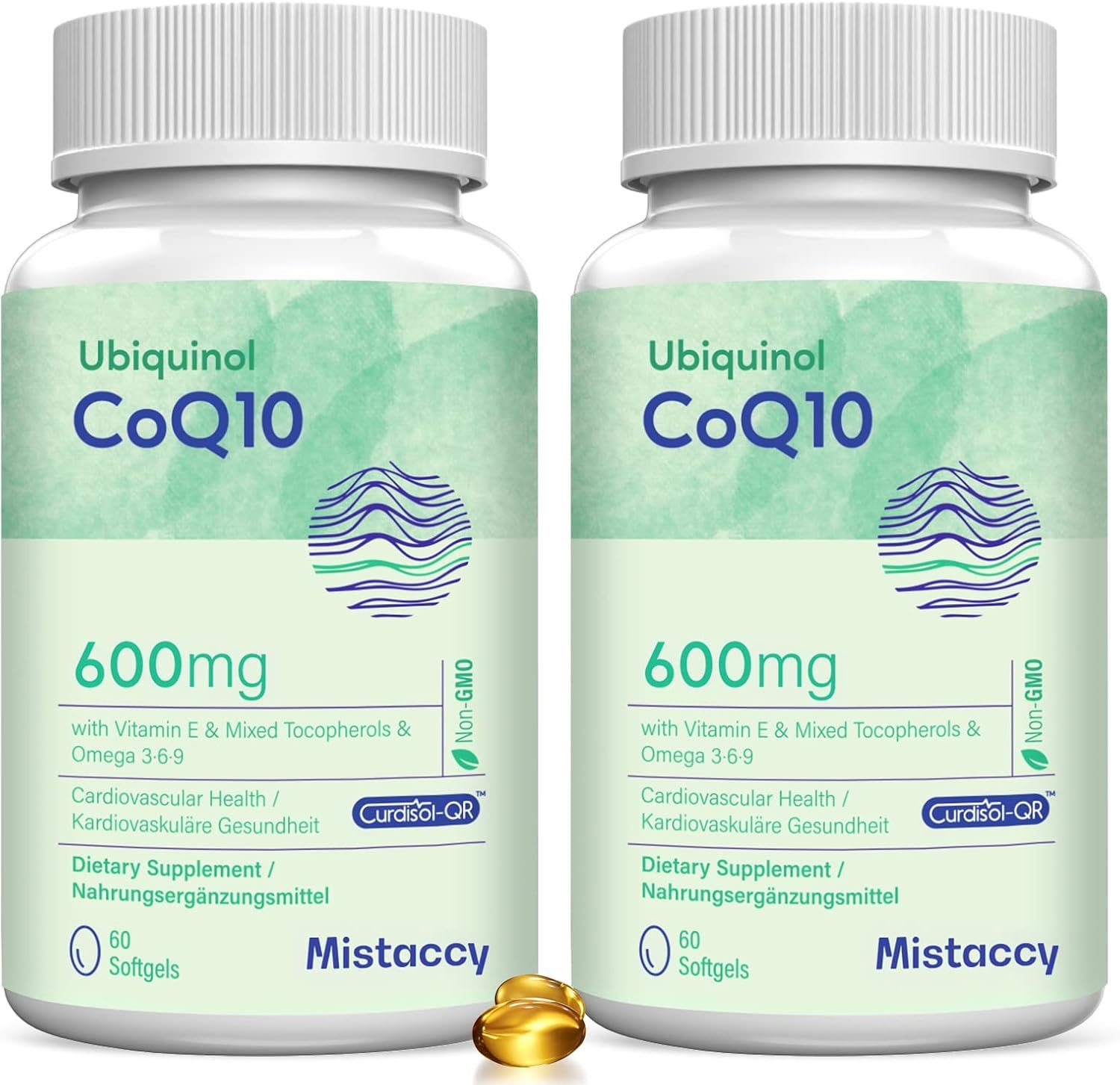 CoQ10 600mg Softgels | High Absorption CoQ10 Ubiquinol Supplement | Reduced Form Enhanced with Vitamin E & Omega 3 6 9 120 Softgels