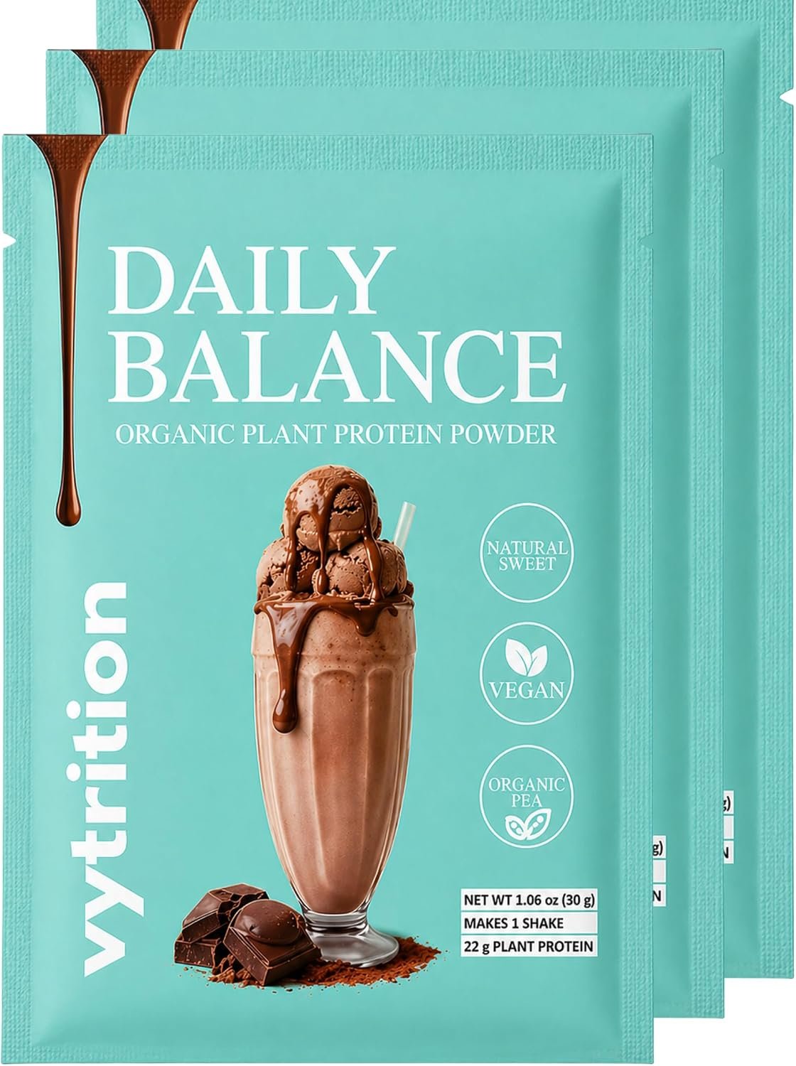 Organic Vegan Protein Powder Chocolate – 22g Plant Protein for Women & Men, GLP-1 Friendly, Monk Fruit Sweetened, Acacia Fiber, Keto – Single Serve Travel Sachet
