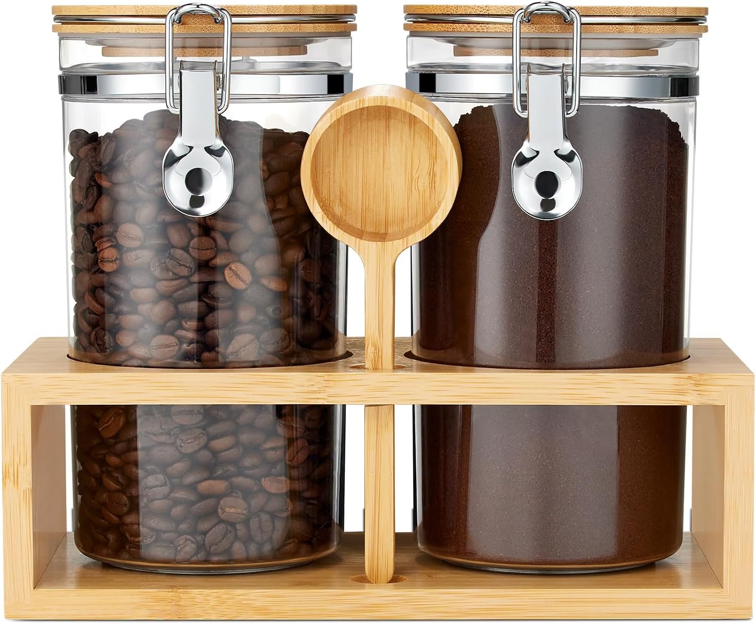 Yangbaga Coffee Canister with Spoon: 2P 38OZ Plastics Airtight Coffee Jar
