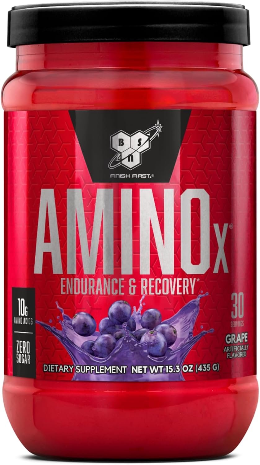 BSN Amino X Recovery Powder with BCAAs, Zero Sugar, Grape, 30 Servings