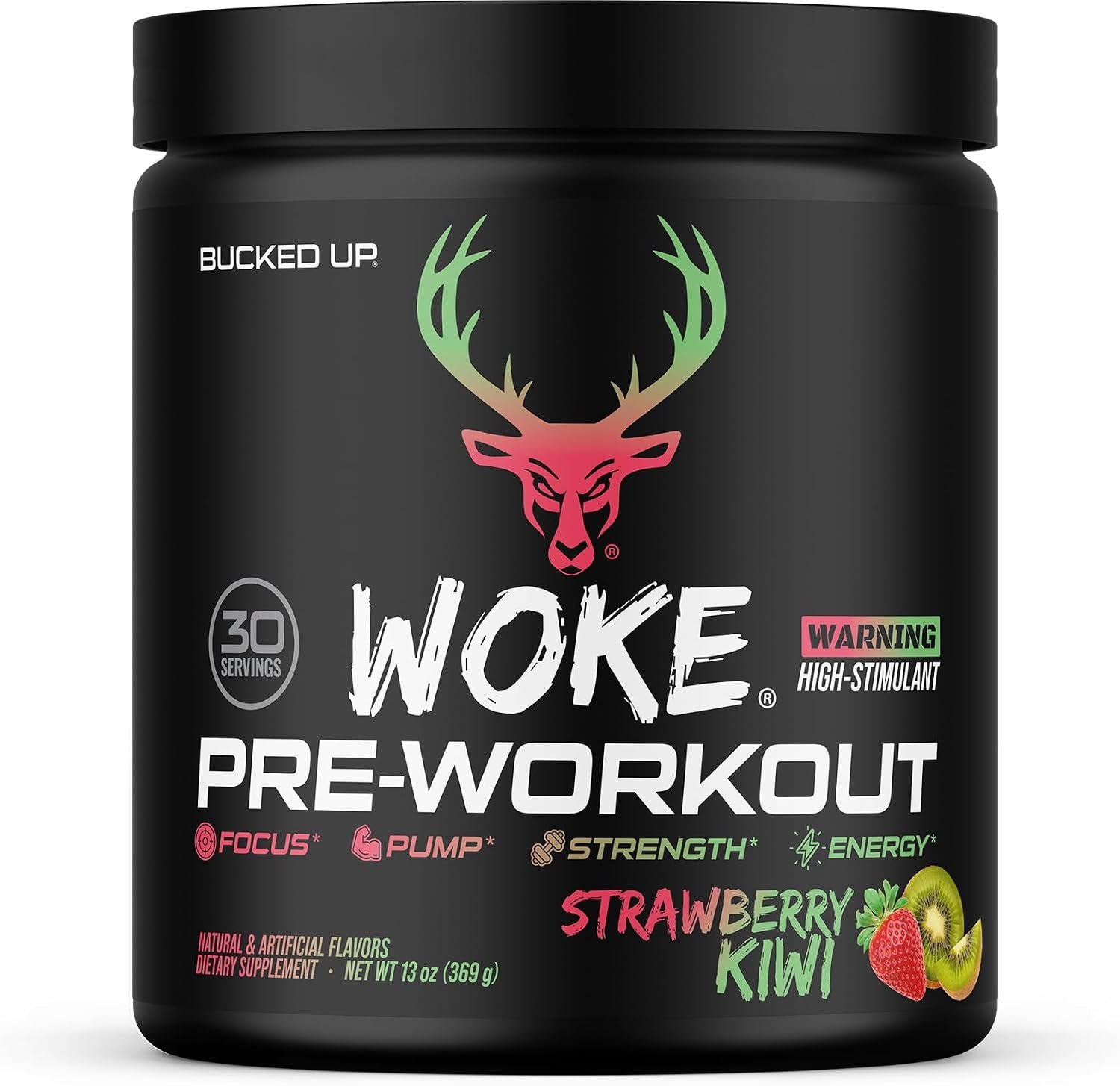 Bucked Up – Woke – HIGH STIM Pre Workout – Best Tasting – Focus Nootropic, Pump, Strength and Growth, 30 Servings (Strawberry Kiwi)