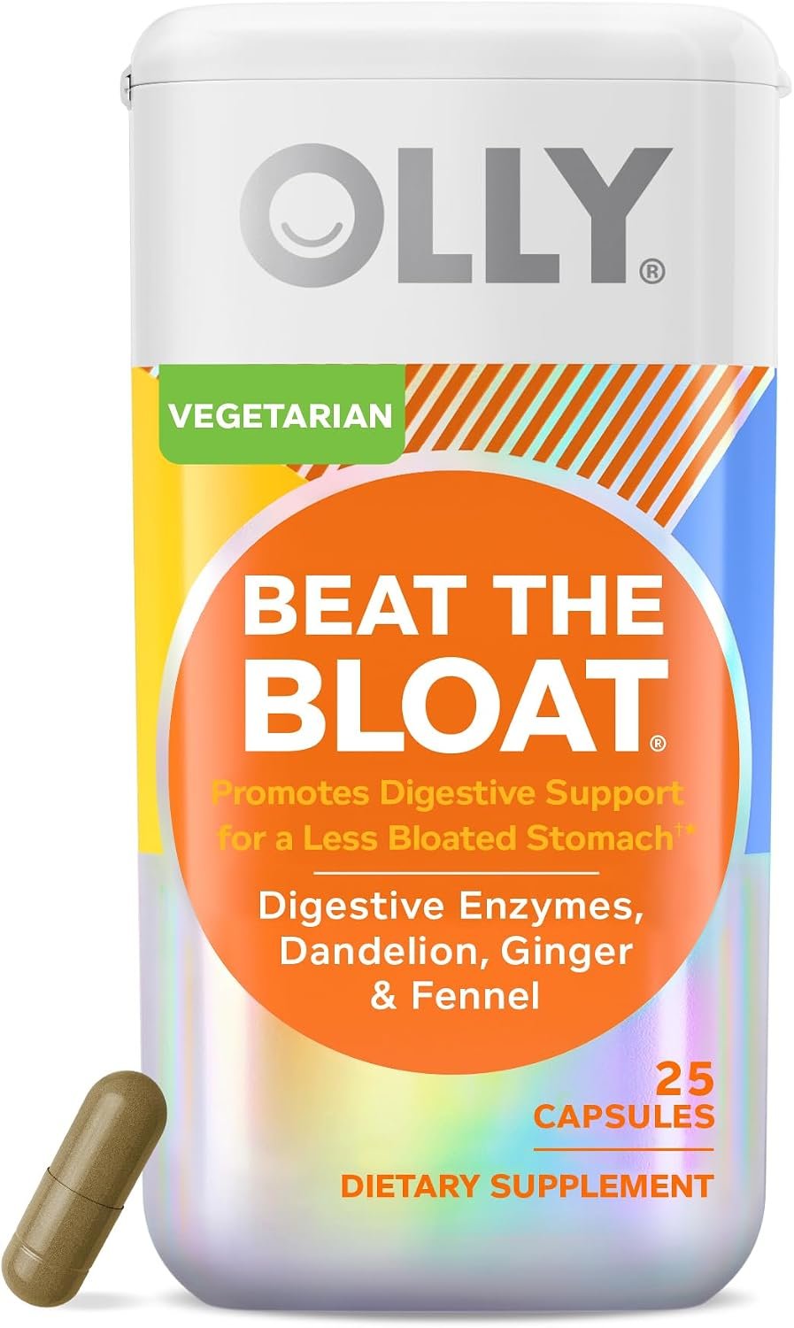 OLLY Beat The Bloat Capsules, Digestive Support Enzymes, Supplement for Women – 25 Count