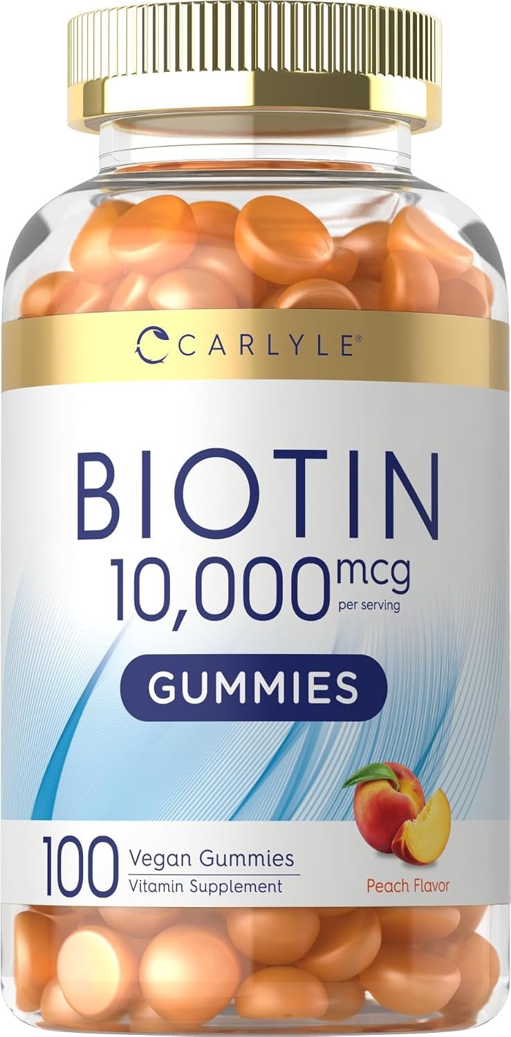 Carlyle Biotin 10000mcg Gummies | 100 Count | Peach Flavor Supplement