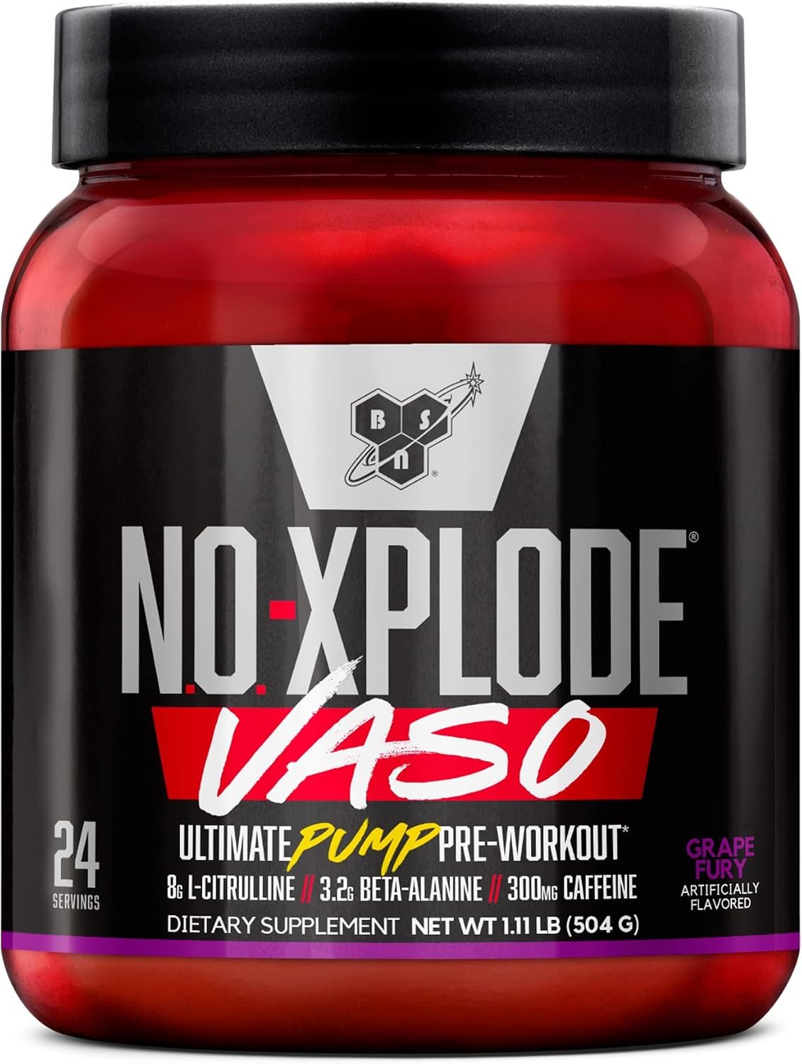 BSN N.O.-Xplode Vaso Pre Workout Powder, Grape Fury, 24 Servings
