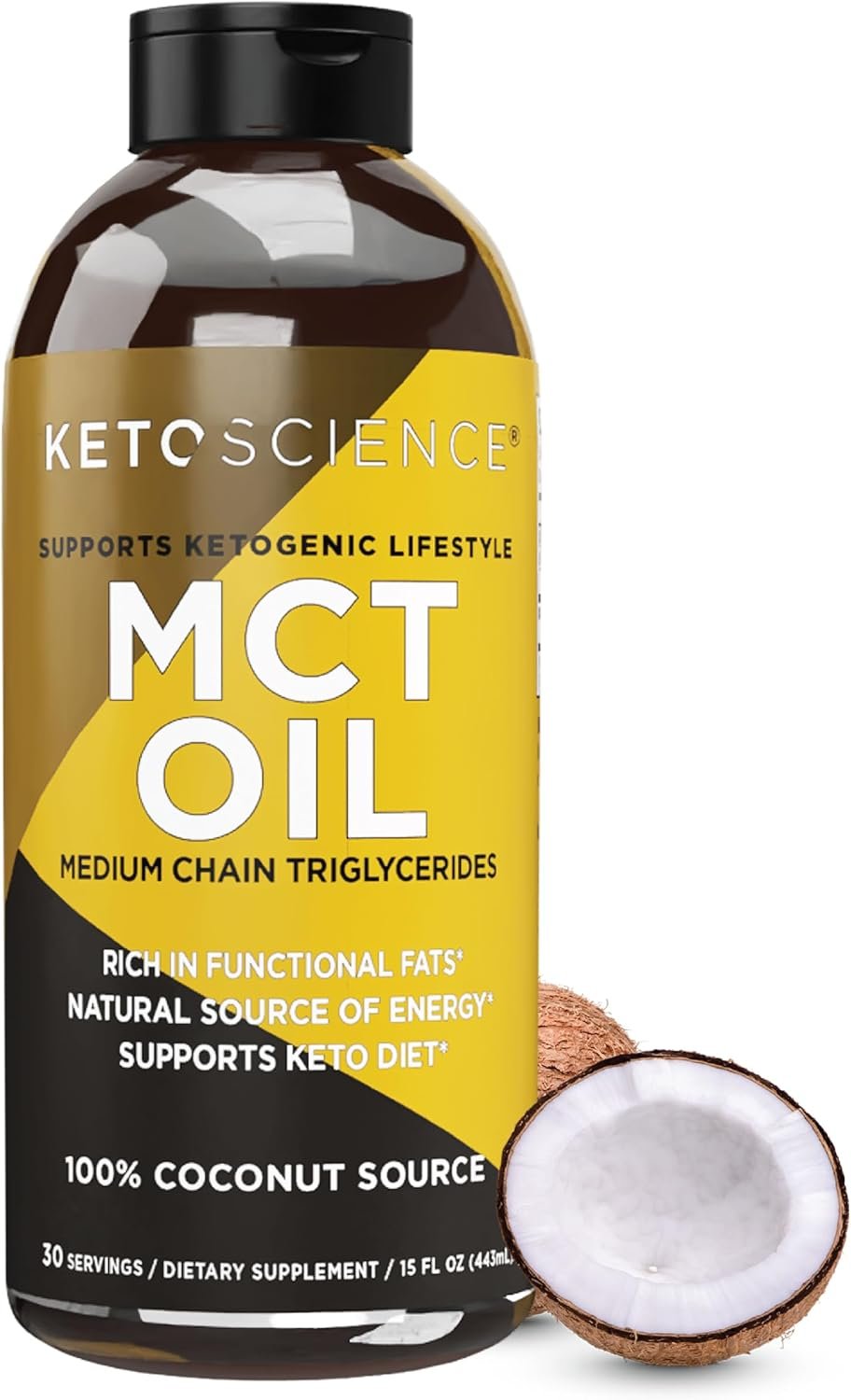 KETO SCIENCE Ketogenic MCT Oil, Dietary Supplement, Made from 100% Coconuts, Promotes Energy, Unflavored, 15 Fl Oz