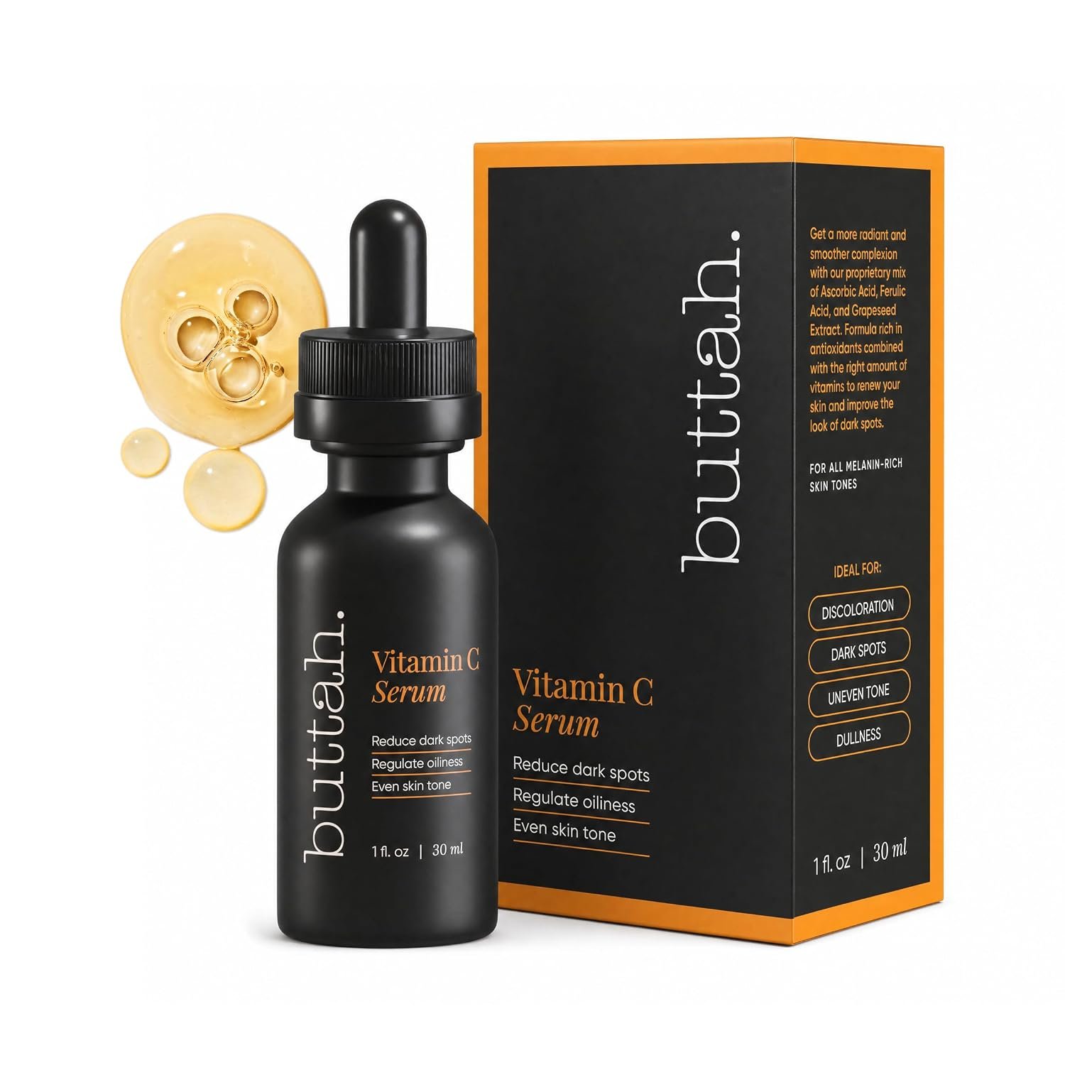 Buttah Skin 15% Vitamin C Serum 1 FL oz 30mL – For Uneven Skin Tone – Ferulic Acid – Anti-Dark Spot Vitamin C Serum For Face