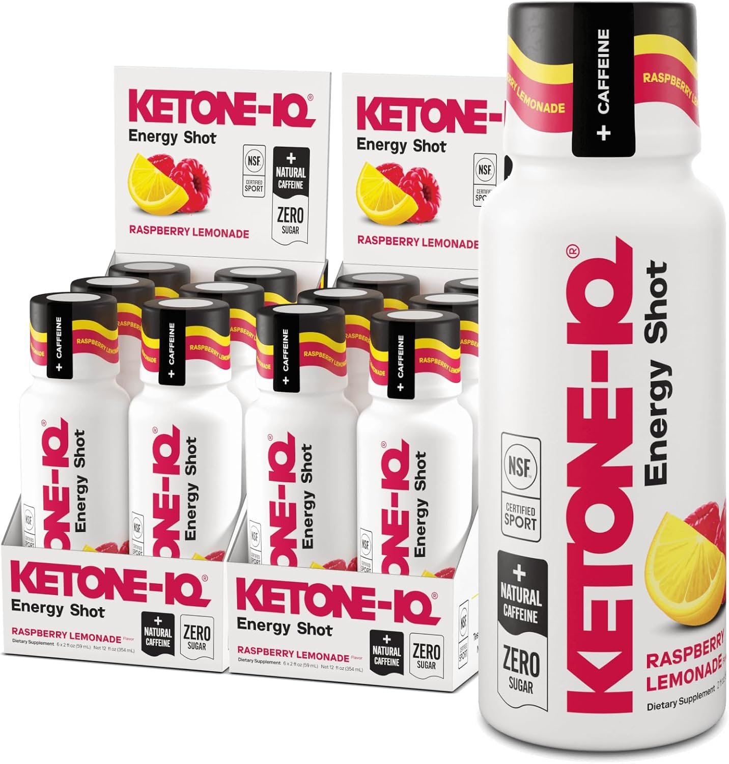 Ketone-IQ Caffeine Ketone Shots for Focus, Raspberry Lemonade, 12 Pack