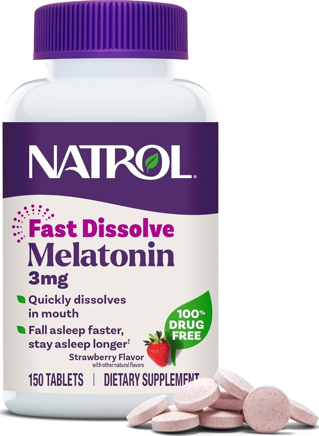 Natrol Melatonin 3 mg Fast Dissolve Tablets, Strawberry, 150 Count
