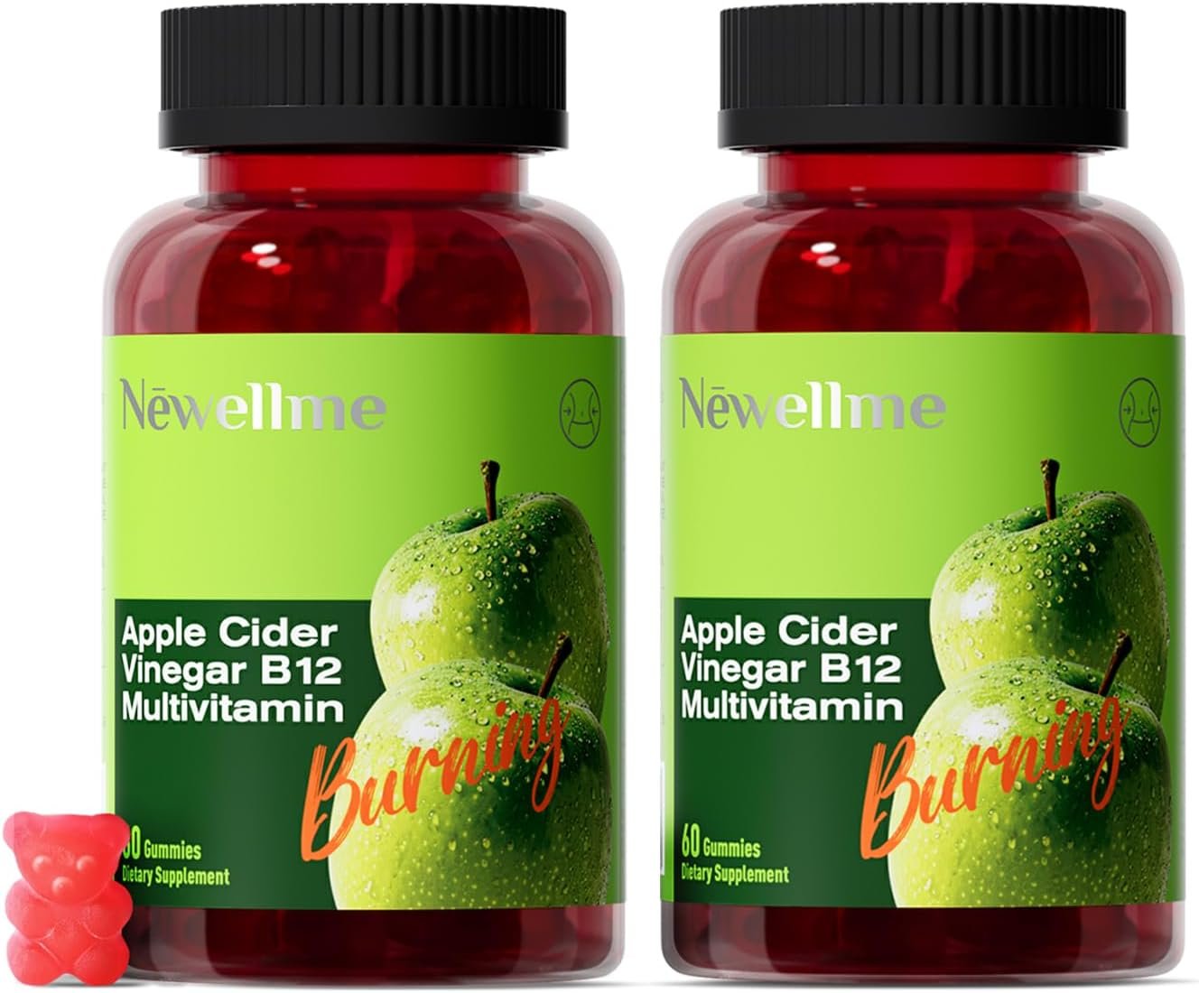 NEWELLME Sugar-Free Apple Cider Vinegar Gummies with B12,120 Counts