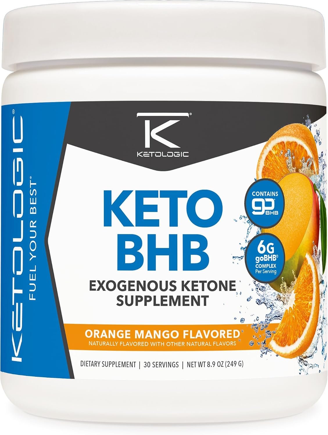 Ketologic Keto BHB (Orange Mango) 30 Servings, Beta-Hydroxybutyrate Salts