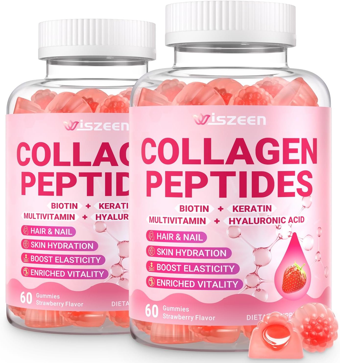 Collagen Gummies for Women, Hydrolyzed Collagen Gummy with Type I, II, III