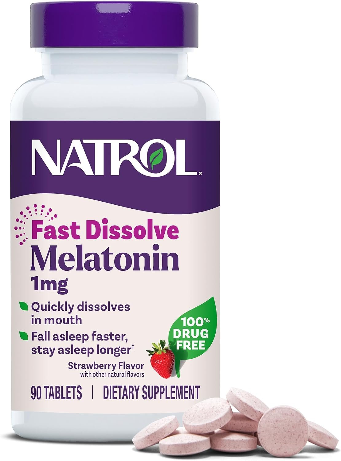Natrol Melatonin 1 mg Fast Dissolve Tablets, Strawberry, 90 Count