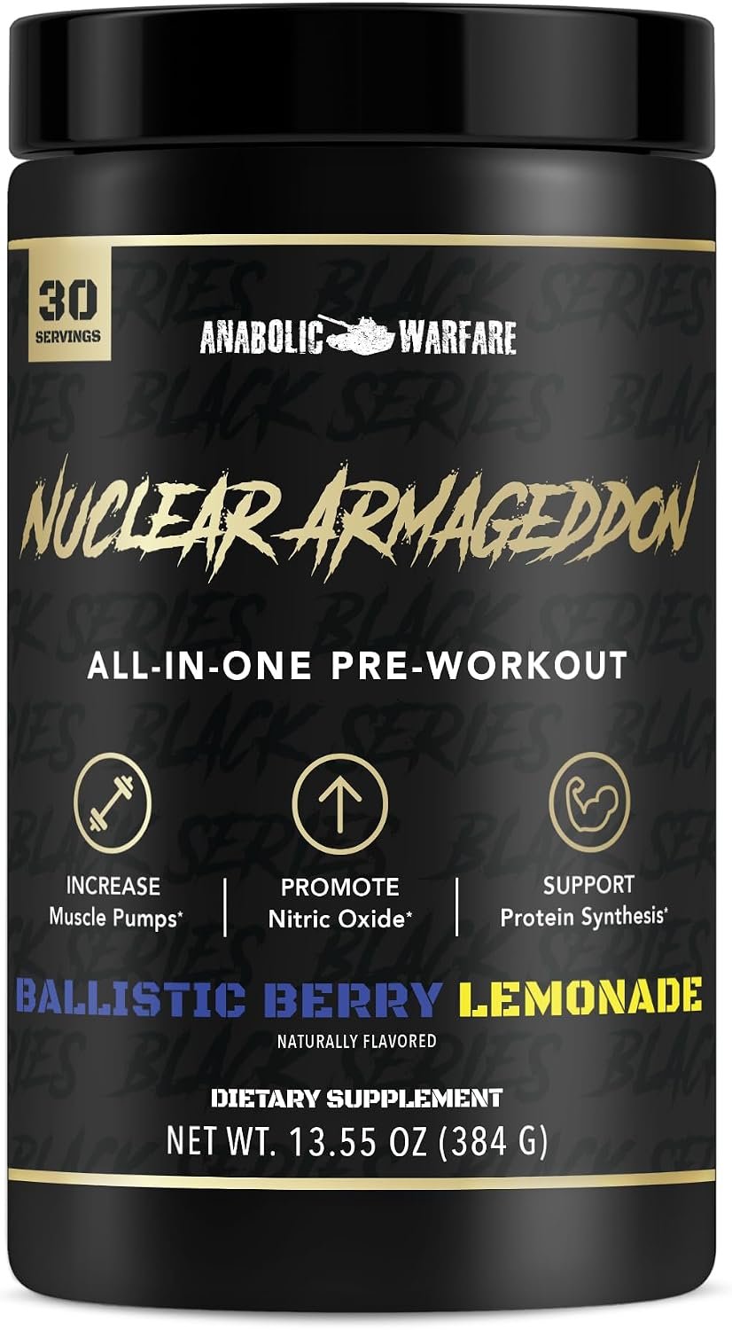 Anabolic Warfare Nuclear Armageddon Pre Workout Powder Pre-Workout for Men & Women with L-Citrulline, Beta Alanine Powder and Caffeine (Ballistic Berry Lemonade – 30 Servings)