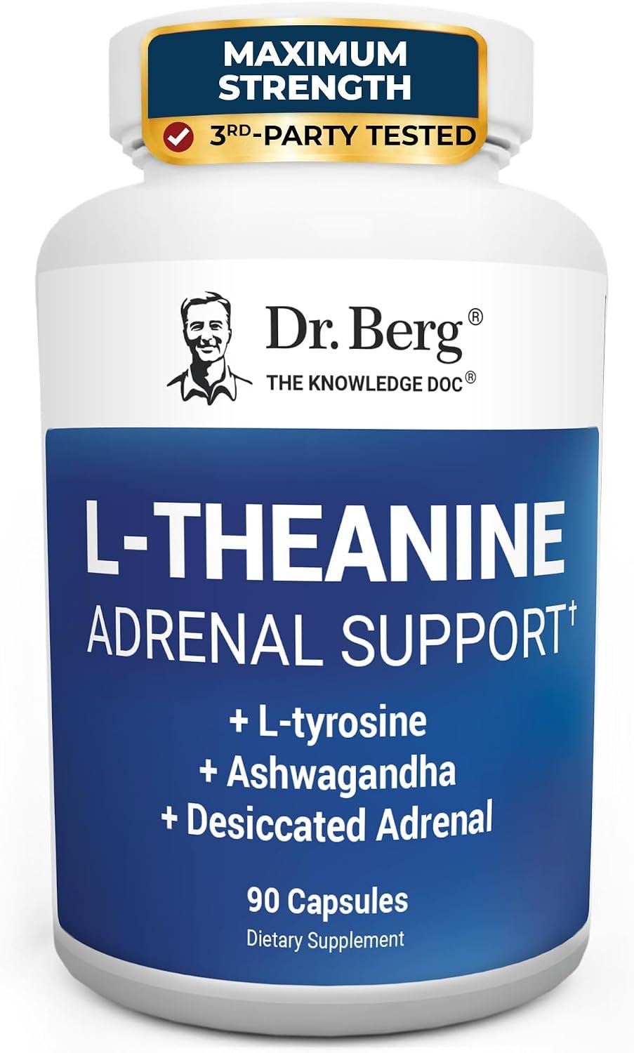 Dr. Berg 600 mg L-Theanine Adrenal Support – 90 Capsules with Ashwagandha & L-Tyrosine, Zinc & Manganese – Advanced 9-in-1 Adaptogen & Mineral Formula – No Fillers