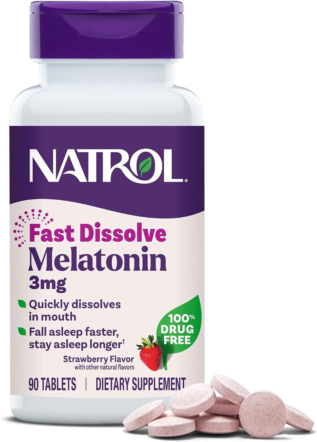 Natrol Melatonin 3 mg Fast Dissolve Tablets, Strawberry, 90 Count