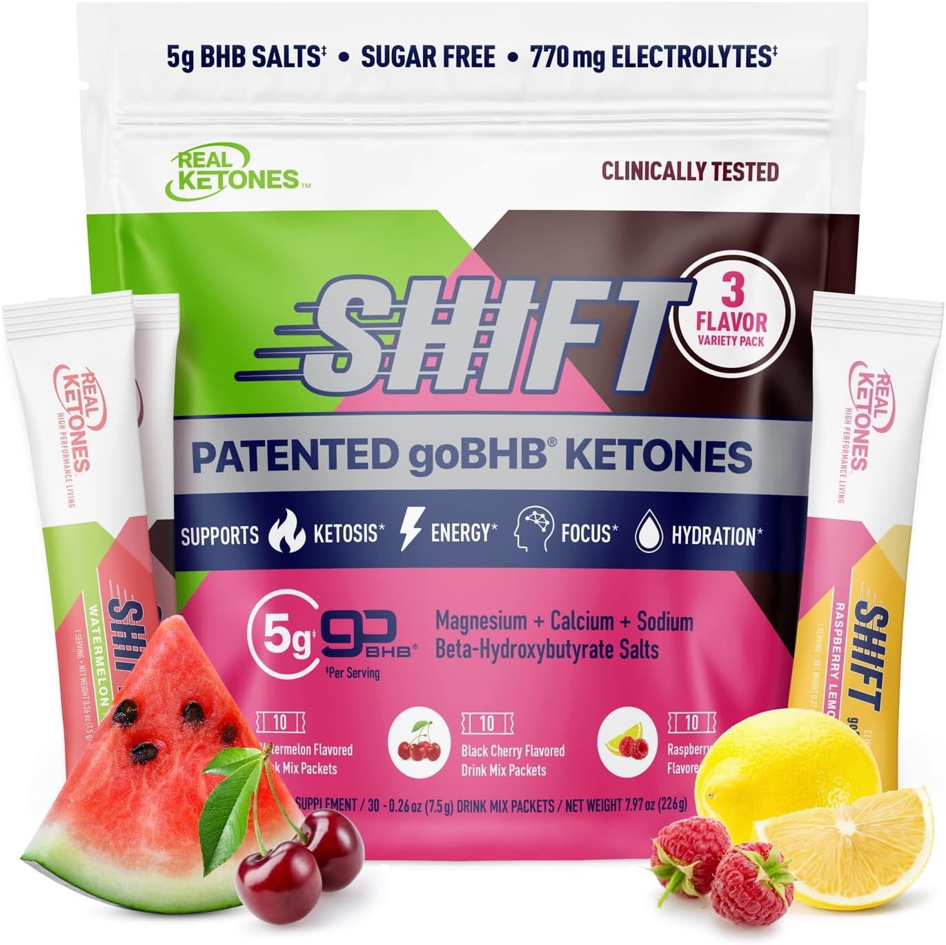 Real Ketones BHB Exogenous Ketones Drink Mix Packets Keto Electrolytes Powder Packets No Sugar with 4 Main Fasting Electrolytes Plus Hydrating Patented Keto BHB – 30 Count Variety Pack
