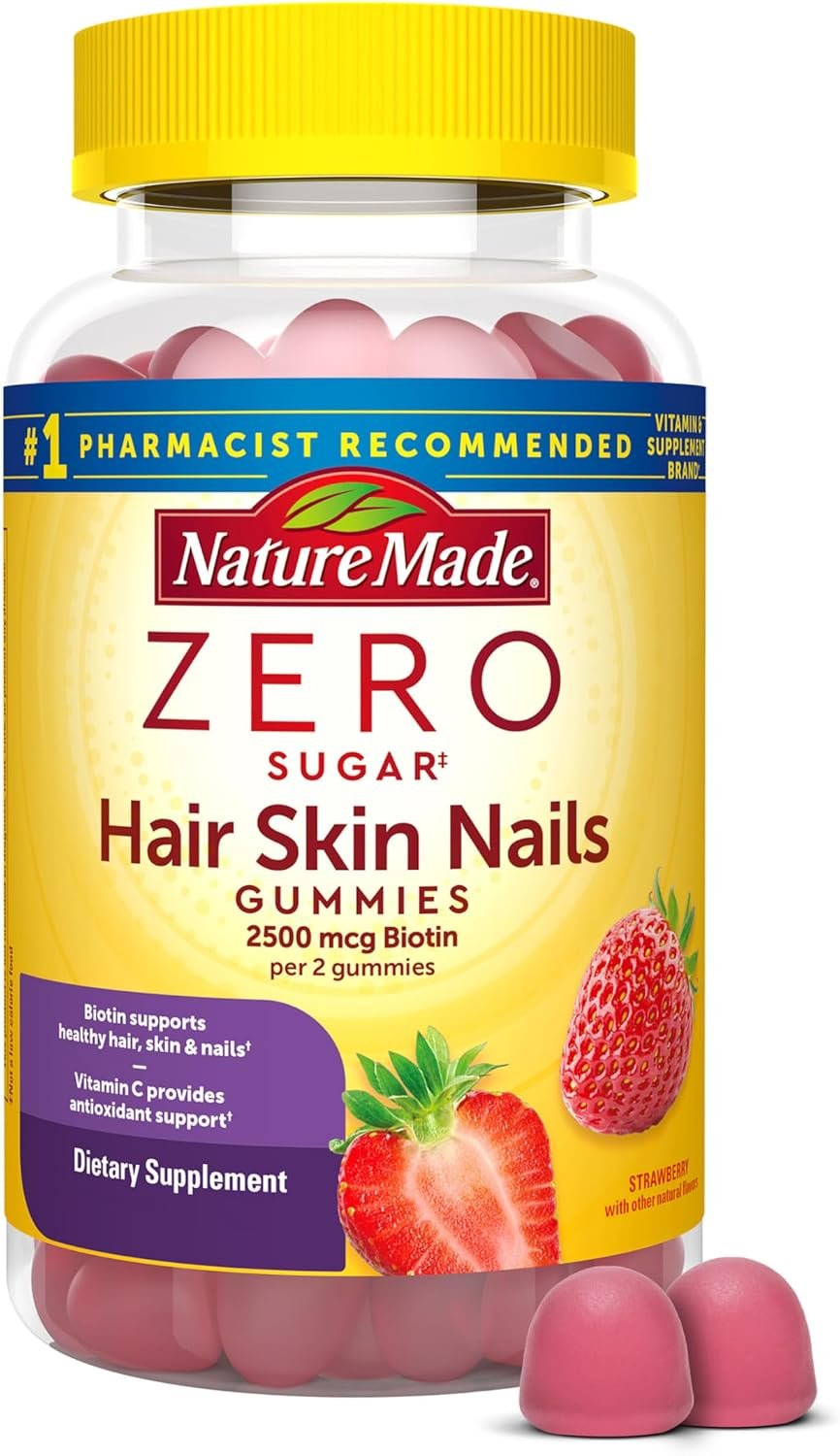 Nature Made Zero Sugar Hair Skin Nails Gummies, 120 Sugar Free Gummies