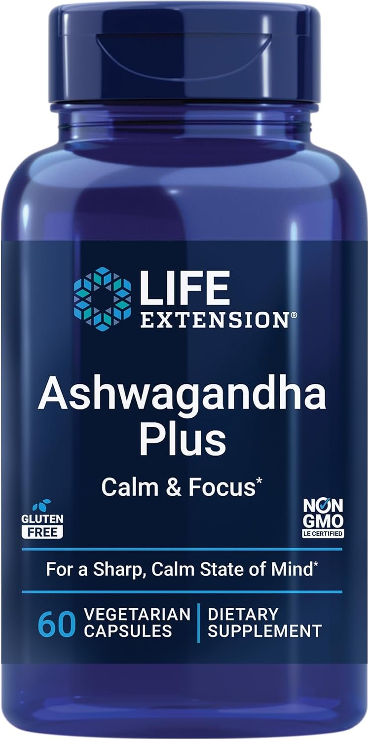 Life Extension Ashwagandha Plus Calm and Focus, 60 Vegetarian Capsules