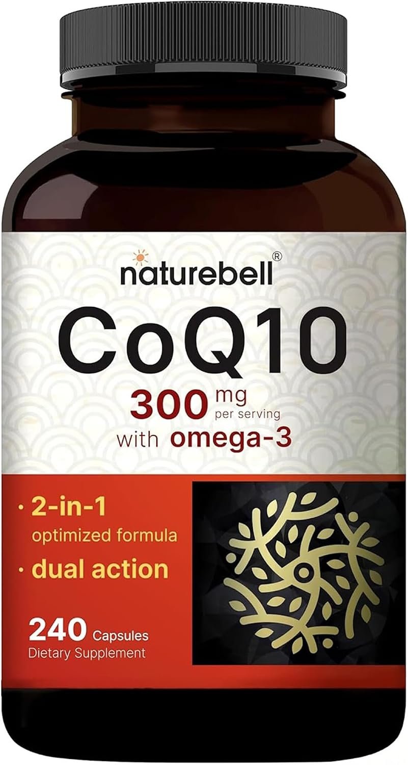 NatureBell CoQ10 300mg – 240 Capsules – High-Potency Support for Healthy Heart – Daily Energy & Vitality Aid with Antioxidant Support – Easily Absorbed Ubiquinone & Omega-3