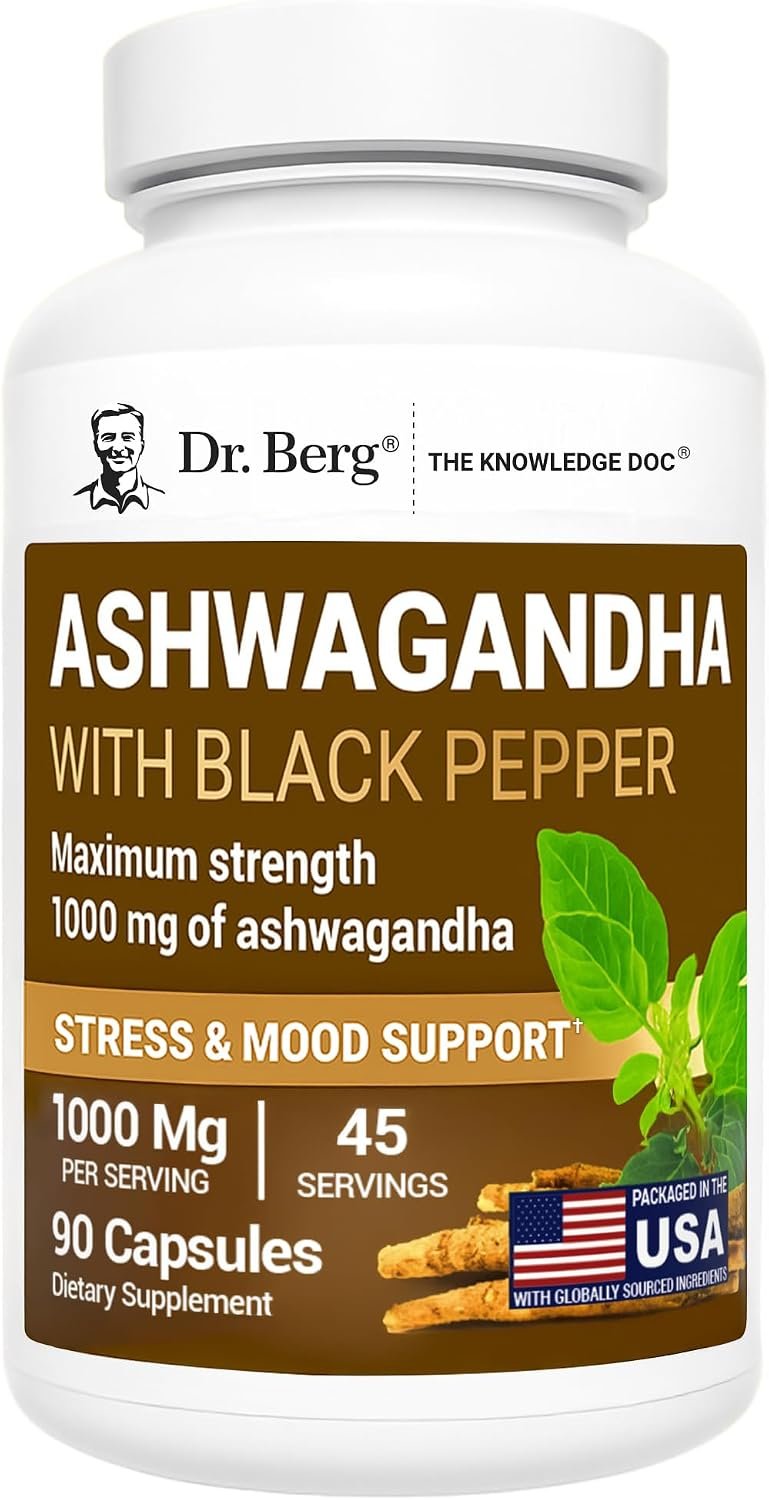 Dr. Berg Ashwagandha Capsules 1000mg – Includes Ashwagandha Root with Black Pepper from Bioperine – Ashwagandha Supplements 90 Capsules