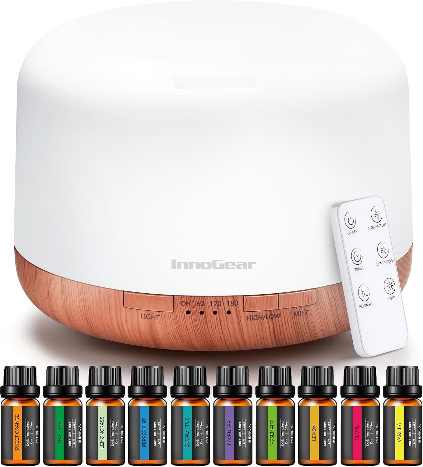 InnoGear 500ml Aromatherapy Diffuser for Home 10 Essential Oil Set, Yellow