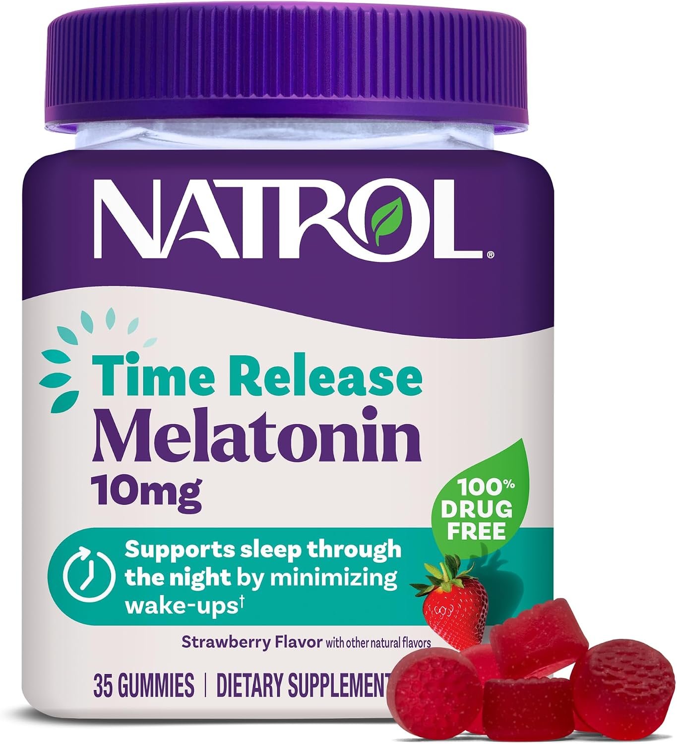 Natrol Time Release 10mg Melatonin Gummies, Sleep Aid, Strawberry, 35 Count