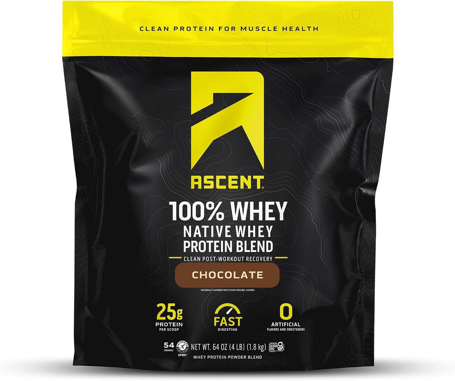 Ascent 100% Whey Protein Powder – Post Workout Whey Protein Isolate, Zero Artificial Flavors & Sweeteners, Soy & Gluten Free, 5.5g BCAA, 2.6g Leucine, Essential Amino Acids, Chocolate 4 lb