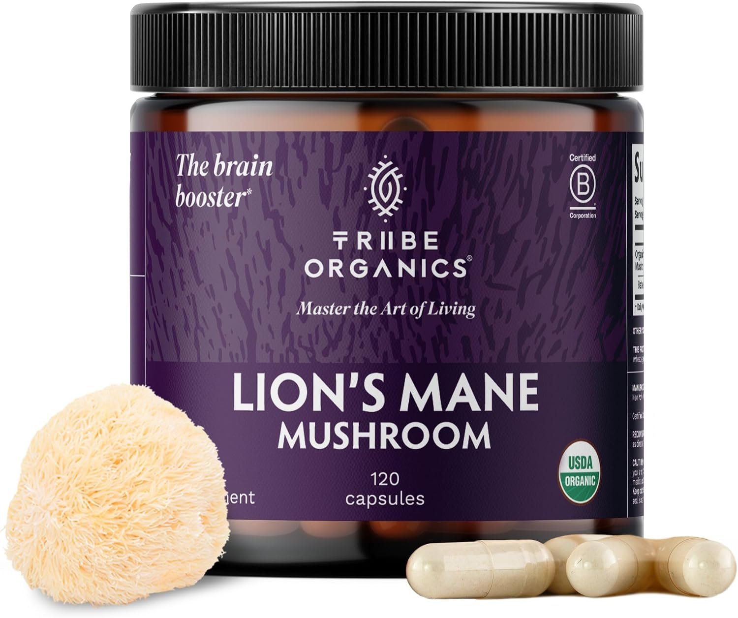 TRIBE ORGANICS Lion’s Mane Supplement 1000mg Mushroom Extract Powder – Immune System Booster & Brain Nootropic for Focus and Memory | Mental Clarity | Natural Energy and Immunity – 120 Vegan Capsules