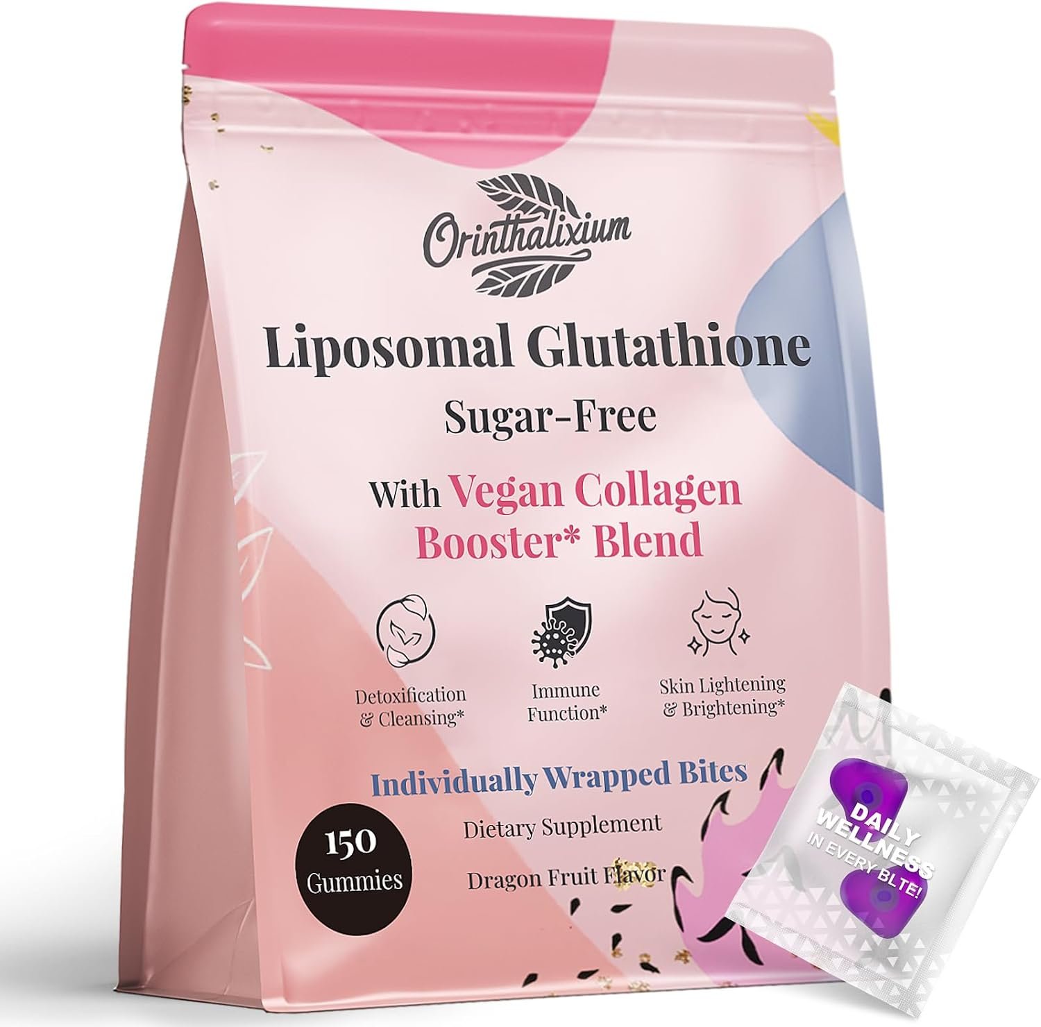 Orinthalixium Liposomal Glutathione Gummies 1000MG – Sugar Free Reduced L-Glutathione with Vitamin C & Vegan Collagen – Antioxidant & Skin Wellness – 150 Count