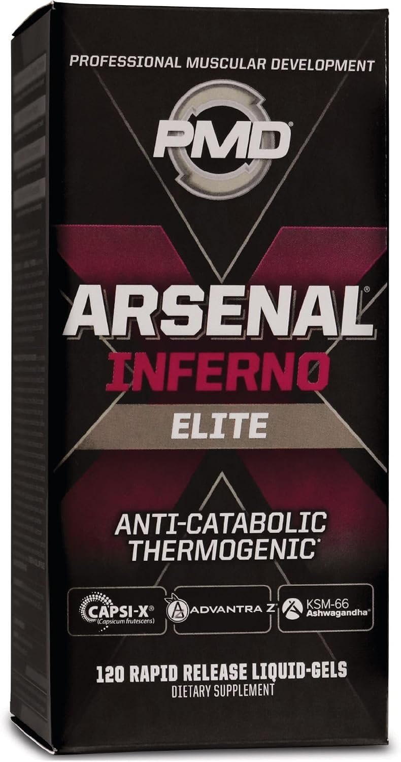 PMD Sports Arsenal X Inferno Superior Fast-Acting Liquid Gel Thermogenic Dietary Supplement – Fat Burner and Muscle Maintenance – Increase Metabolism and Energy Booster – 120 Liquid Gels