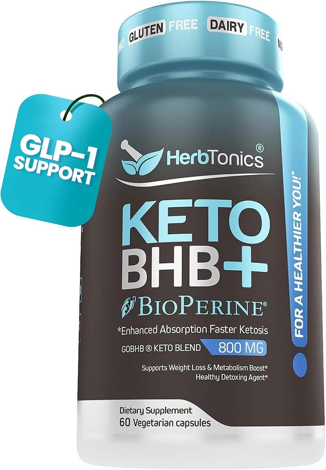 Herbtonics Keto BHB+ BioPerine Keto Pills, Exogenous Ketones for Ketosis Support, Weight Management, GLP‑1 Support, Energy & Mental Focus, Vegan Friendly Non‑GMO Formula. 60 Vegan Capsules