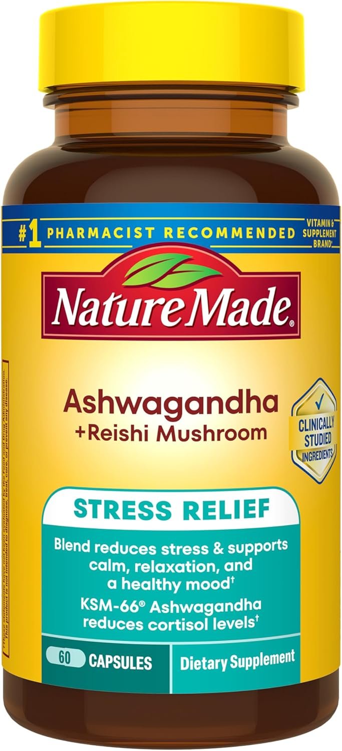 Nature Made Ashwagandha KSM 66 + Reishi Mushroom Capsules, 60 Capsules