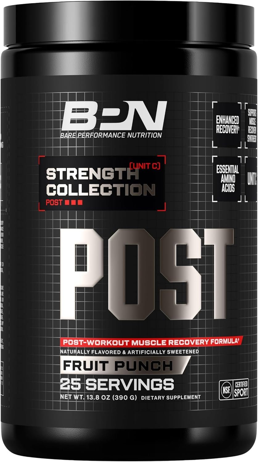 BARE PERFORMANCE NUTRITION, BPN Post, Post-Workout Enhanced Muscle Recovery Drink Mix – Essential Amino Acids with Amino9, CherryPURE Tart Cherry & Carnitine, 25 Servings, Fruit Punch