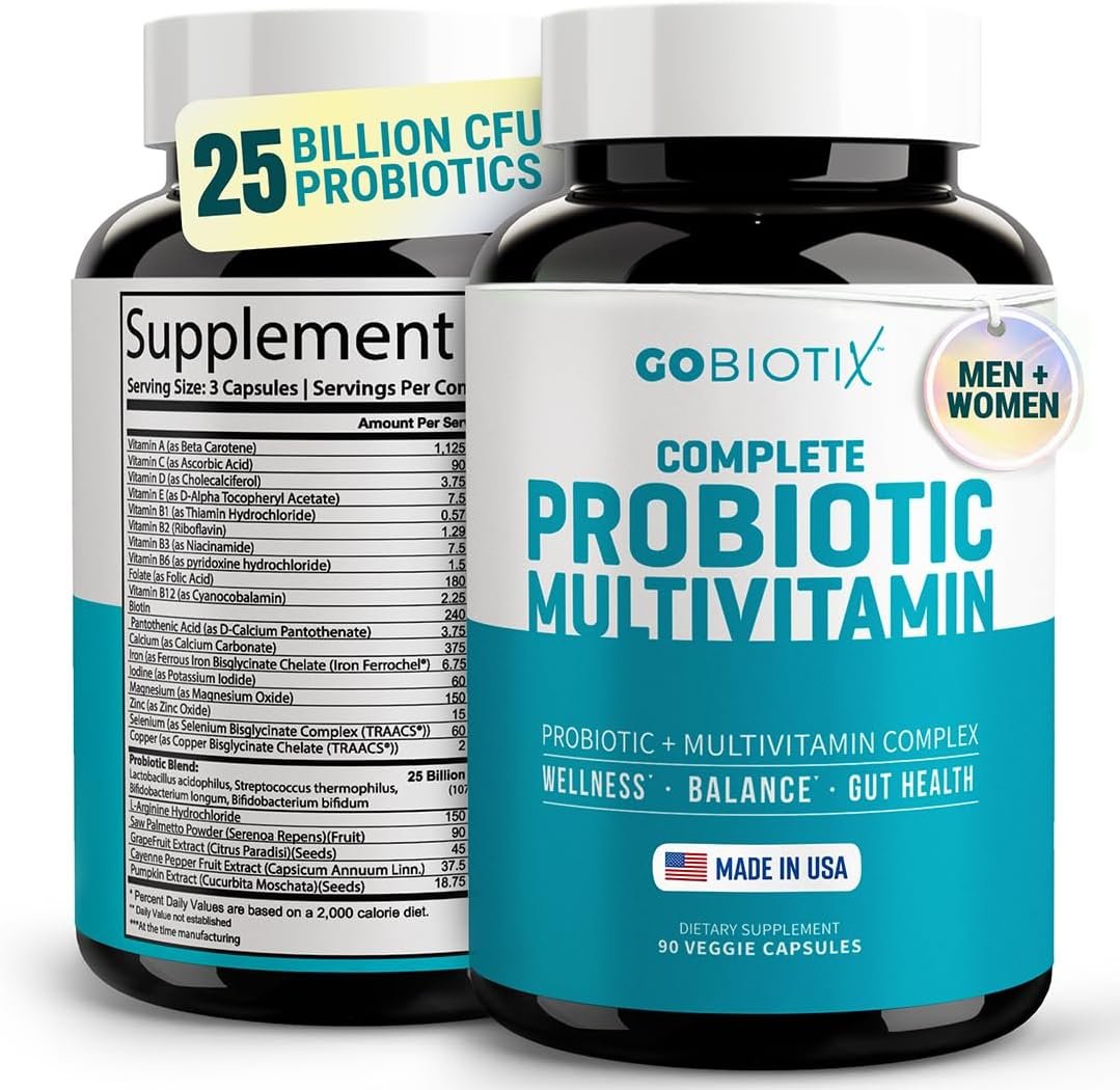 GOBIOTIX Multivitamin with Probiotics and Digestive Enzymes – 25 Billion CFU – Digestive Health, Probiotics for Women and Men – Gluten Free Pills – 90 Capsules