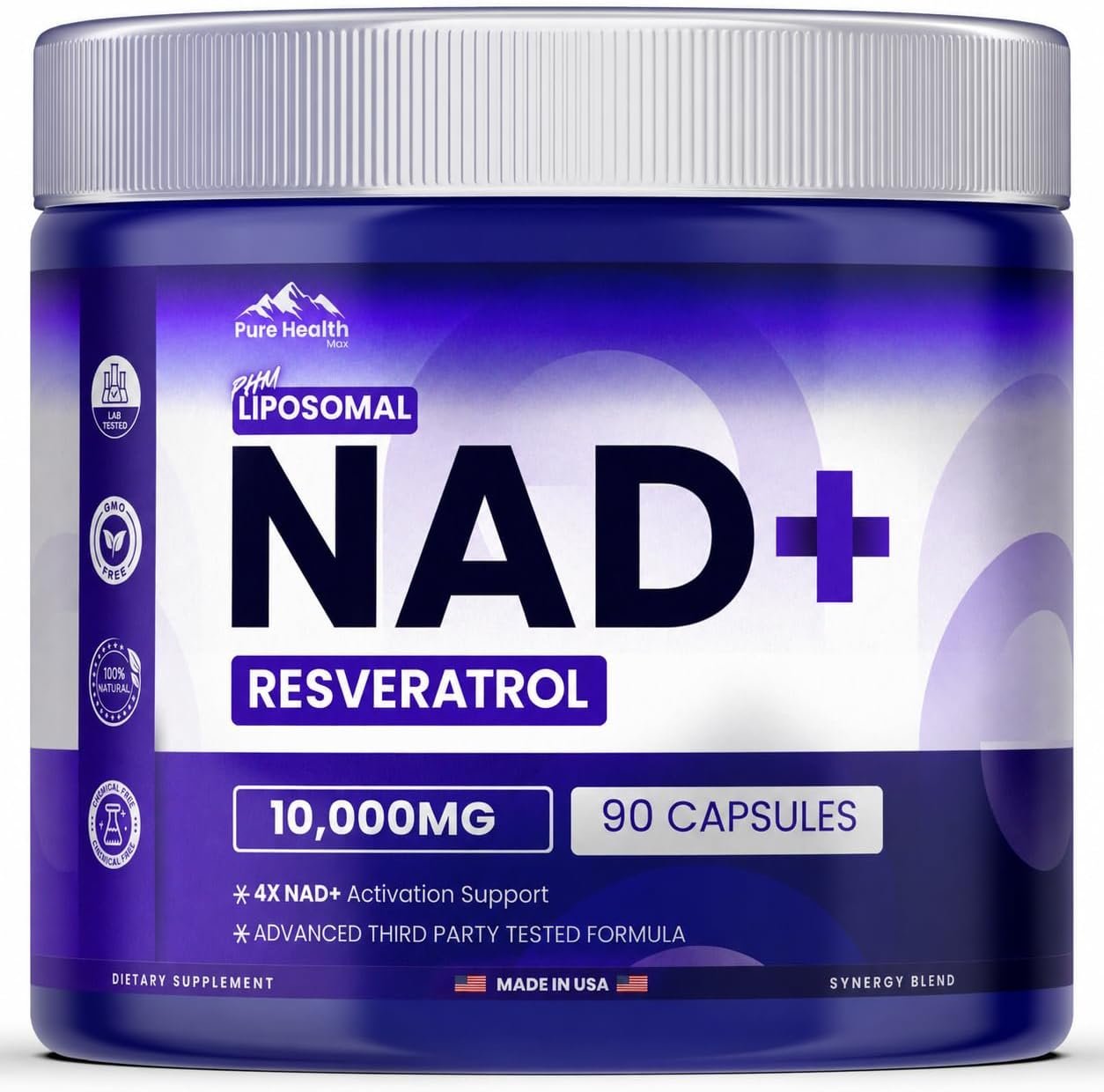 PURE HEALTH MAX PHM NAD Resveratrol Supplement – NAD+ Liposomal Supplements for Men and Women | NMN & NMNH Alternative | 90 Capsules, 1 Months Supply
