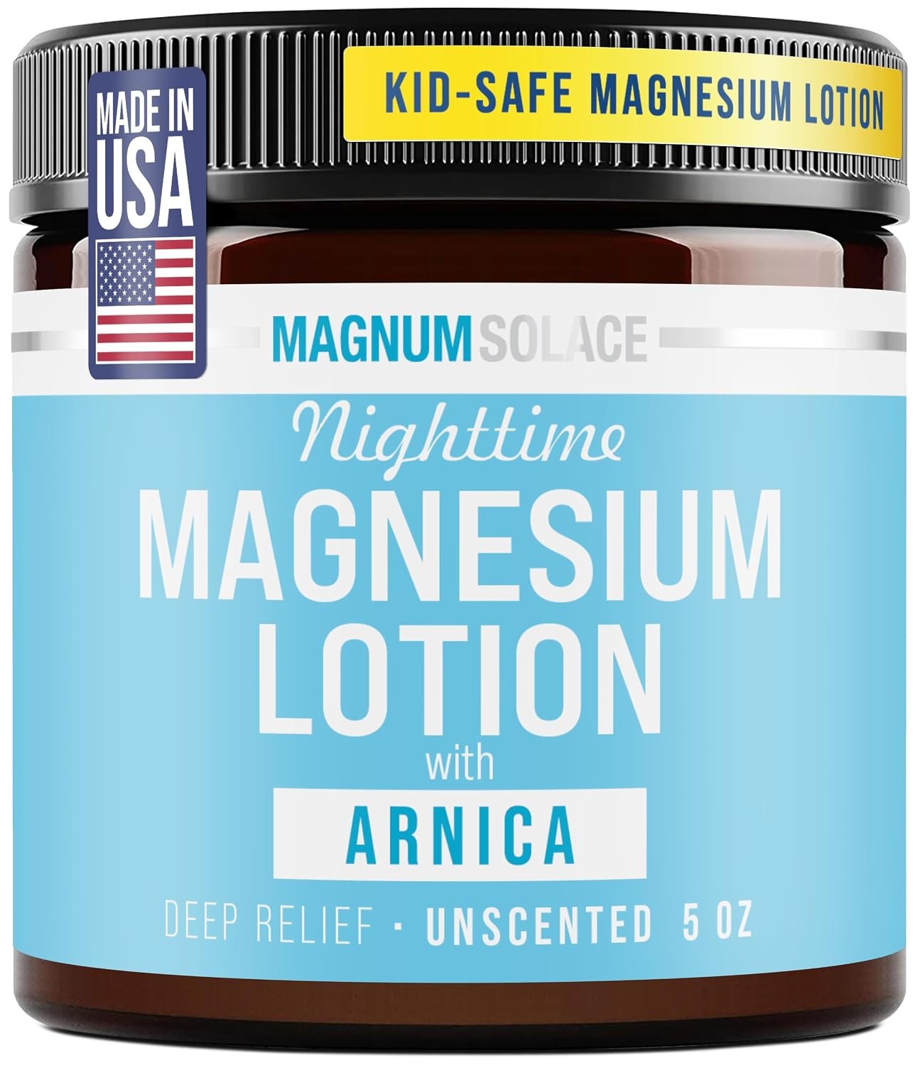 Nighttime Magnesium Lotion for Kids – with Arnica – Soothing Relief & Relaxation, Highly Concentrated Magnesium for Muscles – Apply to Legs or Feet Before Bed – Skin-Friendly for Babies and Kids