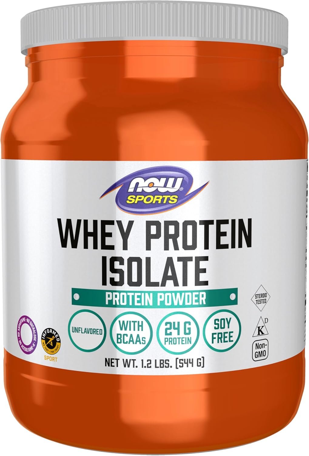 NOW Sports, Whey Protein Isolate 24 g With BCAAs, Unflavored Powder, 1.2 lb